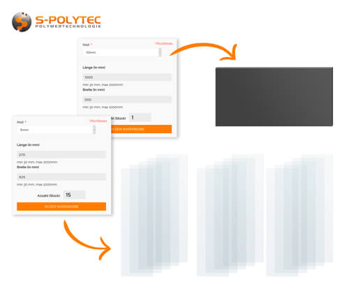 Kunststoffplatten-Zuschnitte über unseren Zuschnitt-Konfigurator bequem online bei S-Polytec bestellen