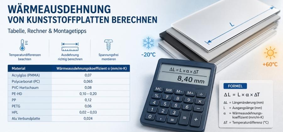 Wärmeausdehnung von Kunststoffplatten berechnen - Tabelle & Rechner