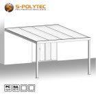 Das eckige Terrassendach auf Maß in Weiß mit 16mm Polycarbonat-Doppelstegplatte in Milchglas Optik