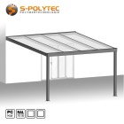 Das eckige Terrassendach auf Maß in Anthrazit mit transparenter 16mm Doppelstegplatte aus Polycarbonat