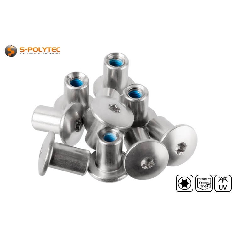 Gewindehülse aus Edelstahl für Balkonschrauben in unlackierter Ausführung ohne Kopflackierung