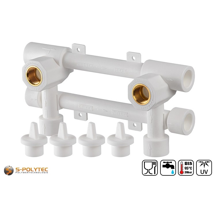 Aqua-Plus PP-R Montageeinheit für Aufputz-Armaturen in Weiß mit 1/2 Zoll Innengewinden aus Messing