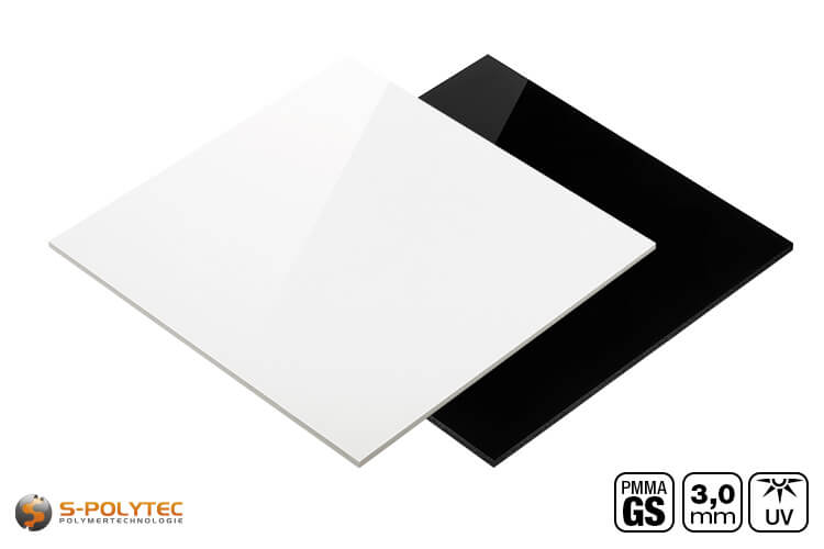 Acrylglas GS opak (blickdicht) in schwarz oder weiß im millimetergenauen Zuschnitt bereits ab 30mm x 30mm