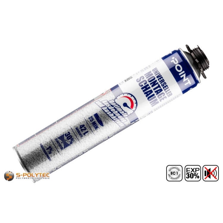 POINT low expansion 1K-PU Montageschaum ist ein Bauschaum mit geringer Nachexpansion in der 750ml Pistolenschaumdose