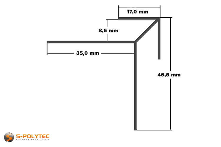 Bemaßung Außen-Eckprofil aus eloxiertem Aluminium in 8mm