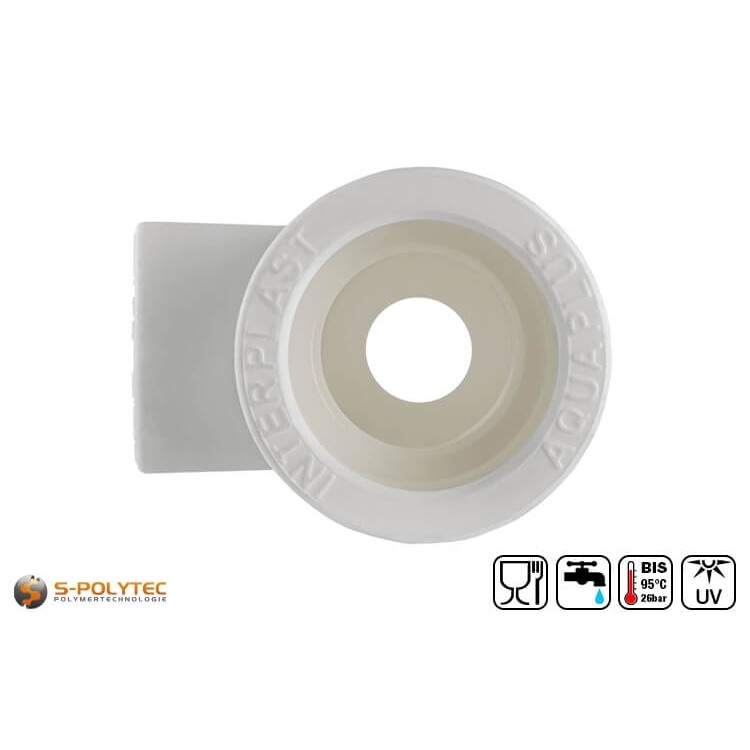 Das Aqua-Plus PP-R T-Reduzierstück 25/20/20 ist für PP-R Rohren mit Ø25mm und Ø20mm und einer Abzweigung mit Ø20mm geeignet