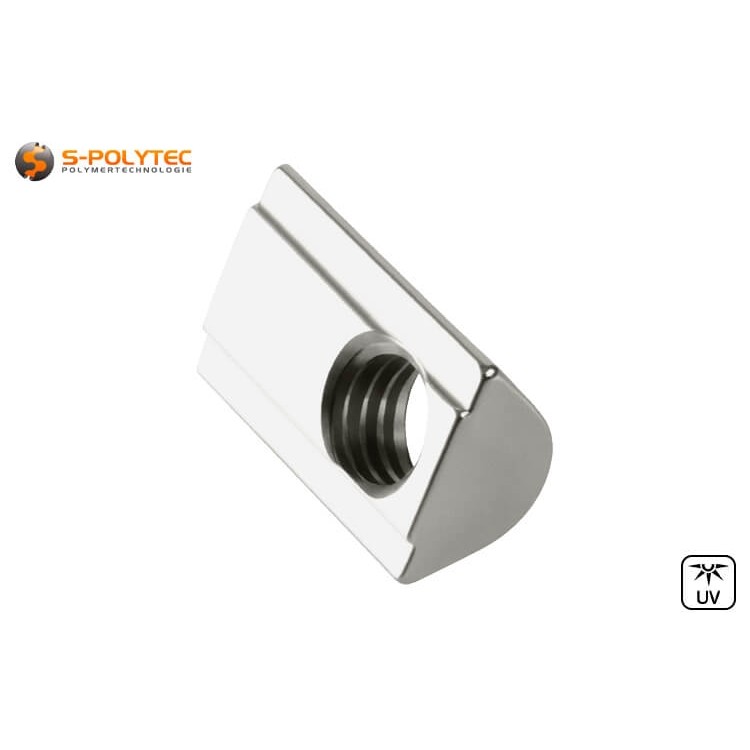 Dank der vernickelten Oberfläche sind die Nutensteine korrosionsbeständig und für Außenbereiche geeignet