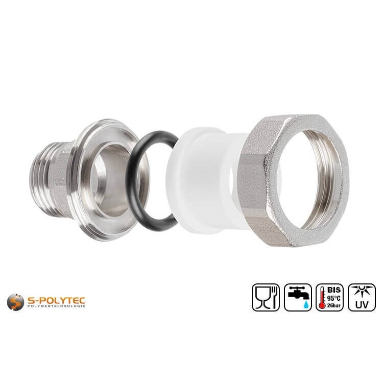 Wir bieten die weißen PPR Schraubkupplungen in den Größen DN20, DN25, DN32 und DN40 sowie mit Außengewinden von 1/2 Zoll bis 1 1/4 Zoll