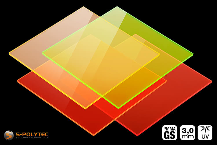 Das fluoreszierende Acrylglas GS in 3mm Stärke im Zuschnitt nach Maß ab 30mm x 30mm bis 1500mm x 1000mm online kaufen