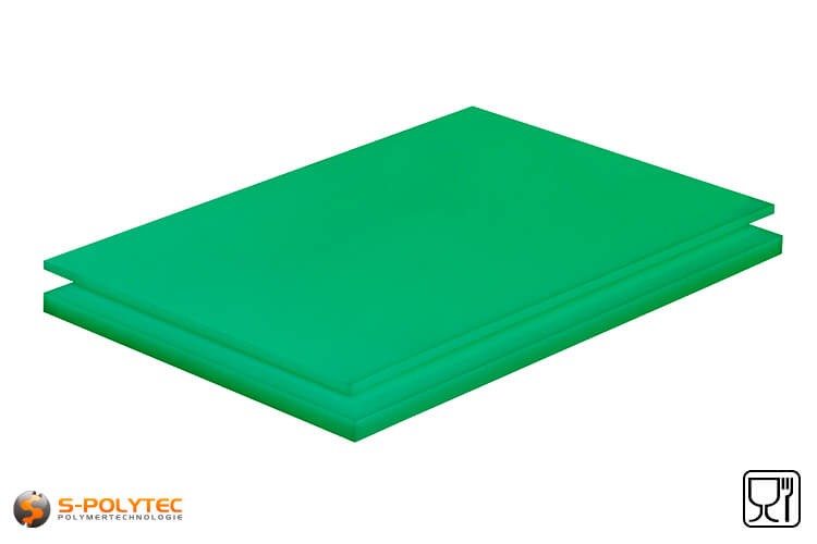 Polyethylen (PE-UHMW, PE-1000) Platten grün mit glatter Oberfläche in Stärken von 8mm - 70mm als Standardplatte 2,0 x 1,0 Meter