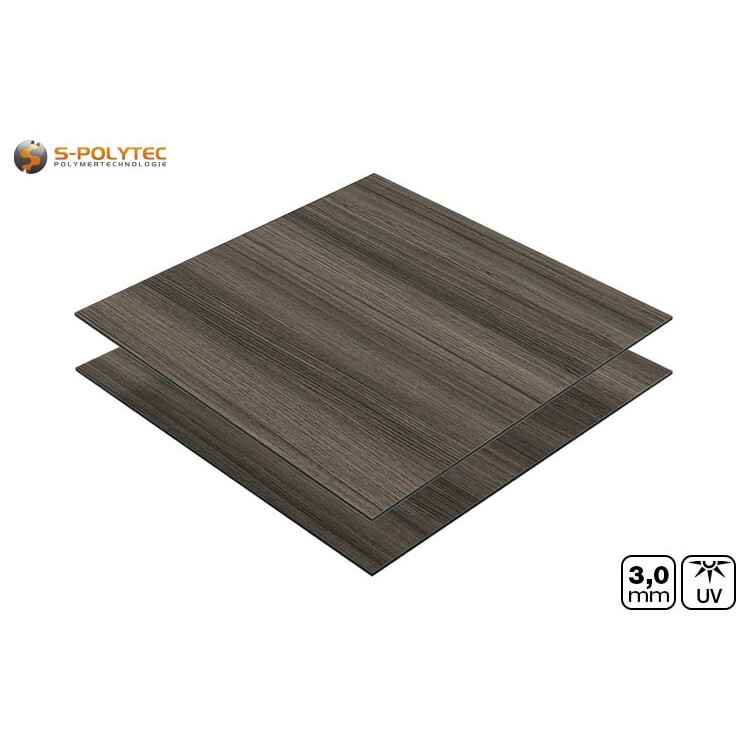 Aluverbundplatte in Holzoptik Esche Dunkel in 3mm Stärke im Zuschnitt nach Maß