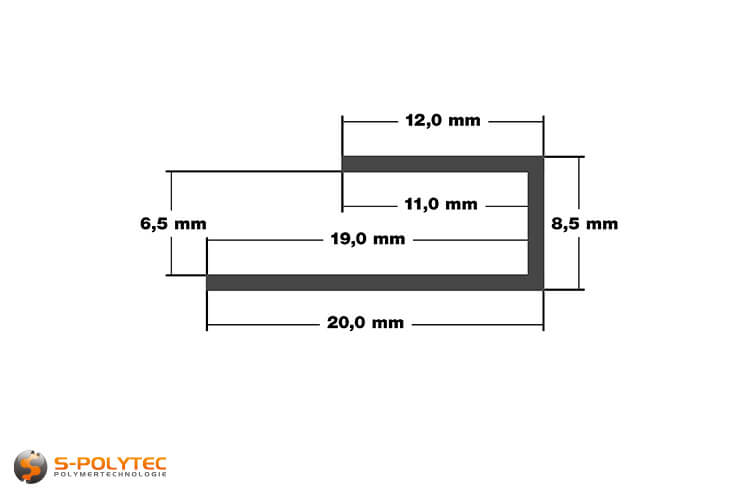Bemaßung U-Profil aus eloxiertem Aluminium in 6mm
