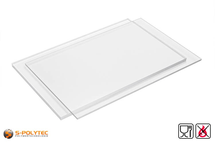 Unsere schwer entflammbarenm lebensmittelechten PETG Platten in transparent im Onlineshop von S-Polytec