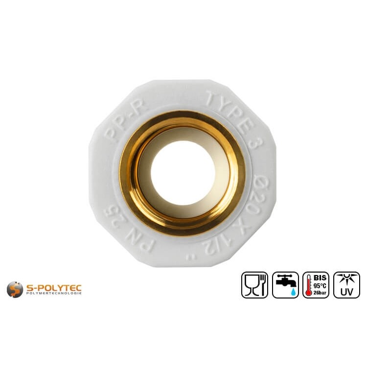 PP-R Kupplung für PP-R Rohre für PP-R Rohre in verschiedenen Größen mit Innengewinde aus Messing