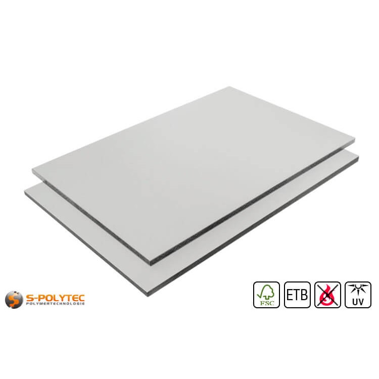 HPL Platte RAL7035 Lichtgrau schwer entflammbar mit ETB Absturzsicherung in 6mm und 8mm