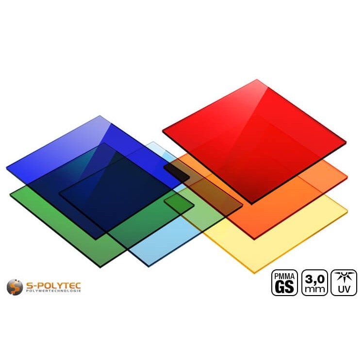 Acrylglas GS farbig getönt in vielen Farben im millimetergenauen Zuschnitt bereits ab 30mm x 30mm	