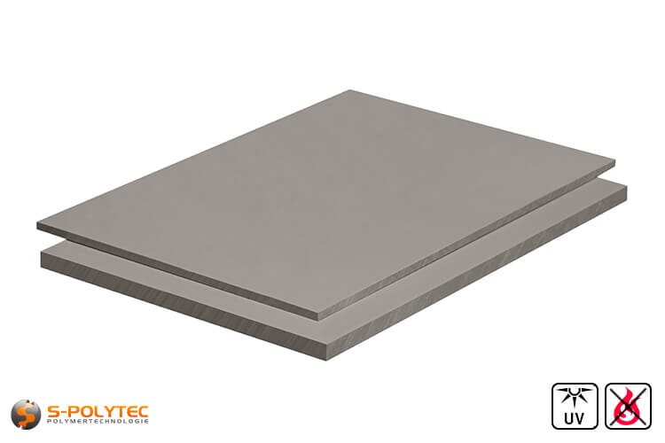 PVC Platten Hellgrau aus Hart-PVC (PVCU) in Stärken von 3mm - 30mm im Format 2,0 x 1,0 Meter