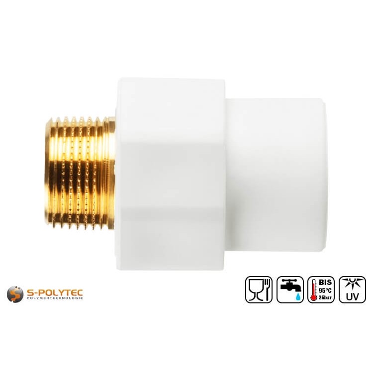 Aqua-Plus PP-R Kupplung für PP-R Rohre in Weiß für PP-R Rohre in verschiedenen Größen aus Messing