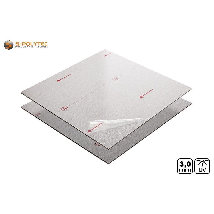 Alu Verbundplatten in Edelstahl-Optik mit beidseitiger Schutzfolie auf Maß