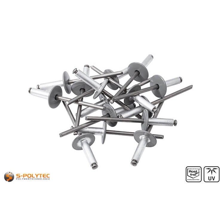 Fassadennieten aus Aluminium in Staubgrau (RAL 7037) mit Fassadenzulassung