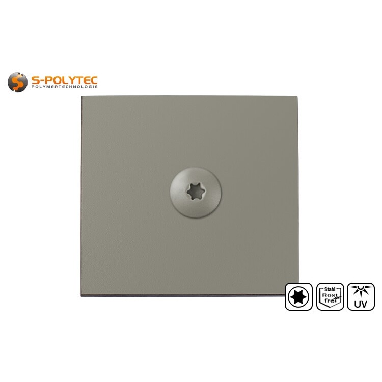 Mit unseren lackierten Fassadenschrauben aus A4 Stahl in der Größe Ø 5,5 x 35mm, bieten wir ein Befestigungsmittel zur Montage von Trespa® Meteon® UNI COLOURS Fassadenplatten in Mid Grey (A21.5.1)