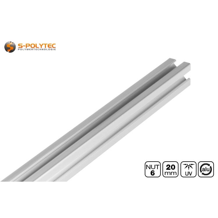 Wir bieten die 20mm Nutenprofile mit 6mm Nutenbreite in 2000mm und 1000mm Länge oder im Zuschnitt an