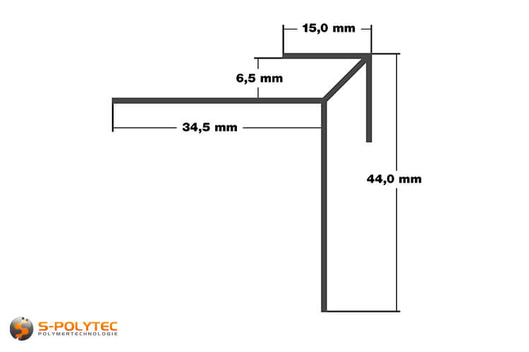 Bemaßung Außen-Eckprofil aus eloxiertem Aluminium in 6mm