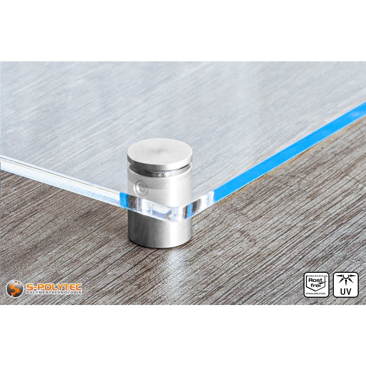 Schilderhalter 15x15mm flacher Kopf aus Edelstahl mit Acrylglasschild