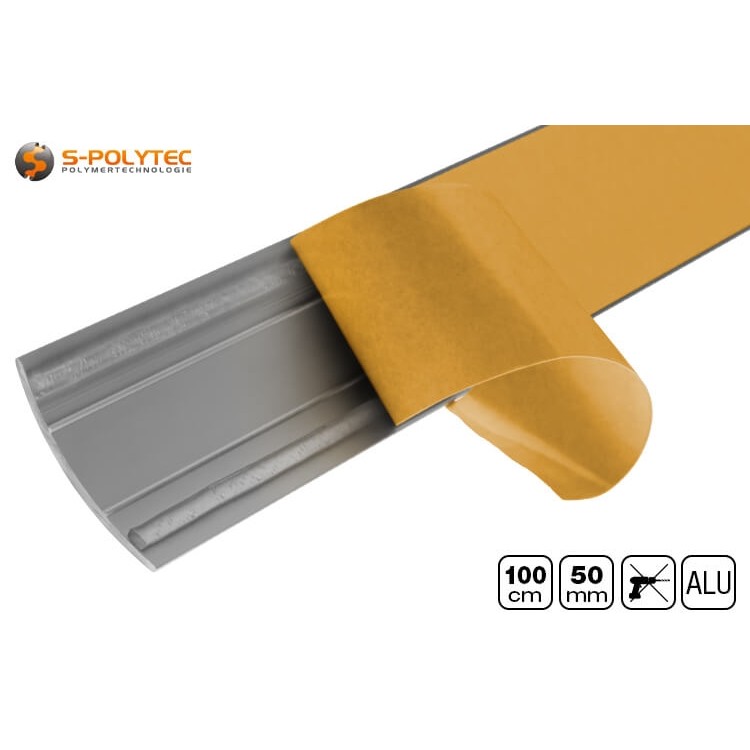 Die selbstklebenden Alu-Übergangsprofile mit 50mm Breite sind in Silber oder Edelstahl matt erhältlich