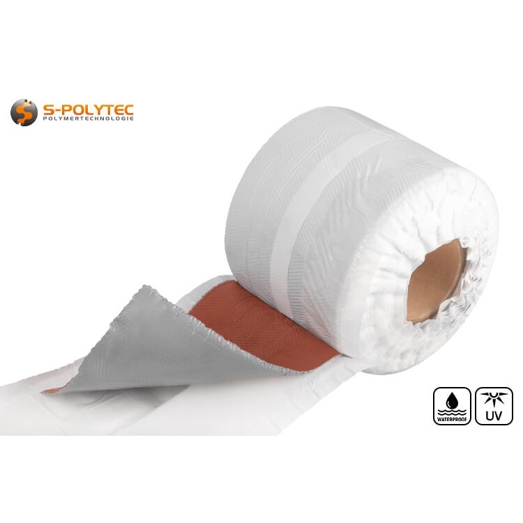 Der EPDM-Bleiersatz in Rot ist dank rostfreiem Aluminium-Streckmetall flexibel und formbar