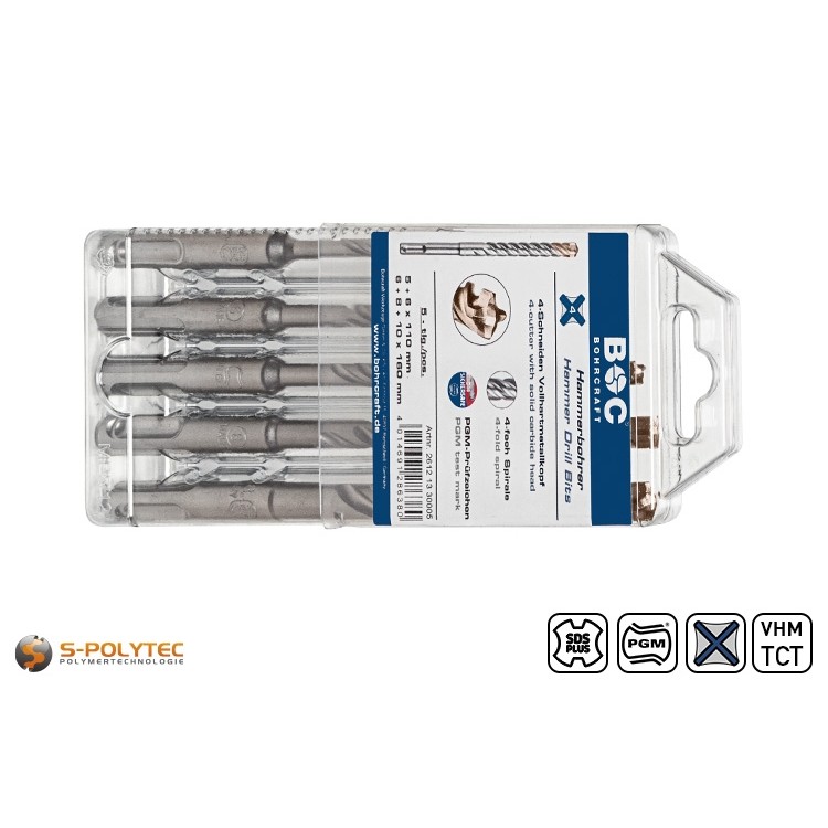 SDS plus QX-4 Hammerbohrer-Set mit den fünf wichtigsten Bohrern für Stahlbeton im preiswerten MultiPack