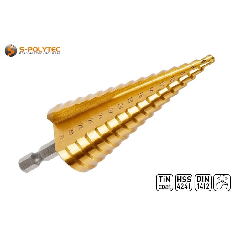 Die hochwertigen Stufenbohrer aus HSS-Stahl bewirkt präzise Lochbohrungen in 15 Stufen von 4mm bis 32mm Durchmesser