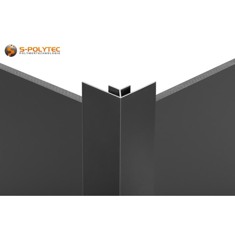 Die pulverbeschichteten Inneneck-Profile in RAL7016 bestehen aus Aluminium (EN AW 6063 T6) und sind UV- und witterungsbeständig