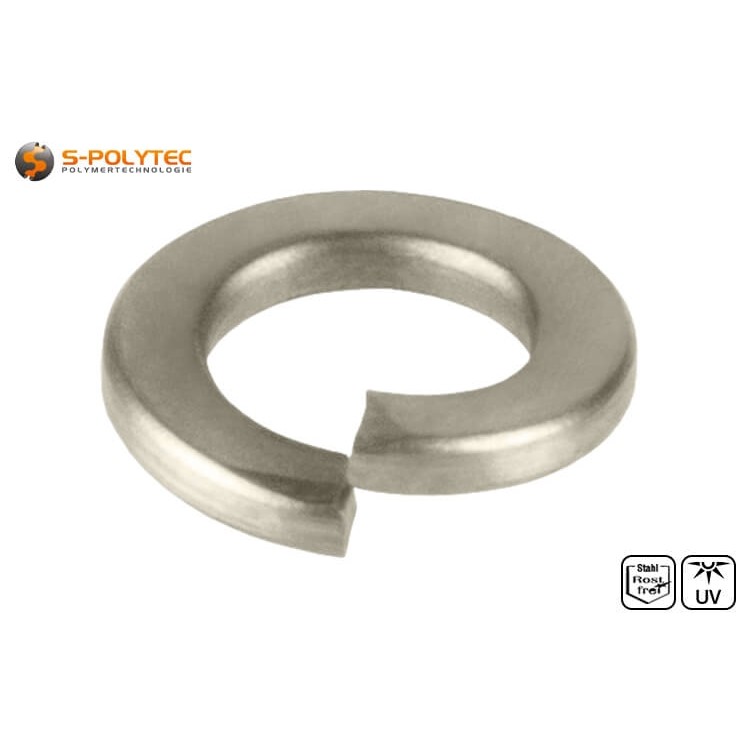 Die Federringe werden gemäß der alten Norm DIN 127 hergestellt und bestehen aus korrosionsbeständigem A4 Stahl