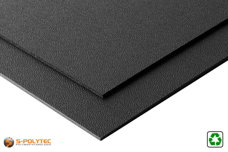 HDPE Platte schwarz aus Recyclingmaterial im Zuschnitt nach Maß mit beidseitig mittelgroßer Narbung 
