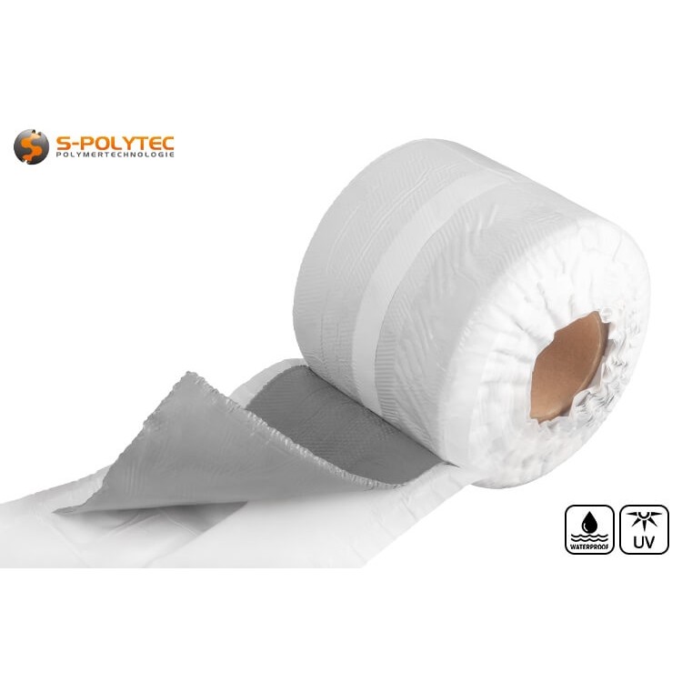 Der EPDM-Bleiersatz in Grau ist dank Aluminium-Streckmetall sehr flexibel und leicht biegbar