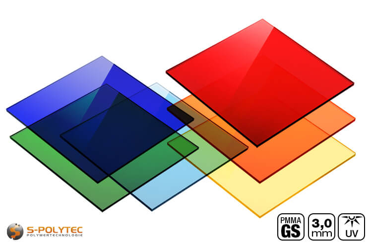 Acrylglas GS farbig getönt in vielen Farben im millimetergenauen Zuschnitt bereits ab 30mm x 30mm	
