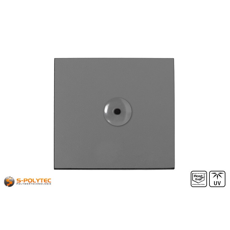 Staubgraue Fassadenniete montiert auf HPL Platte in staubgrau