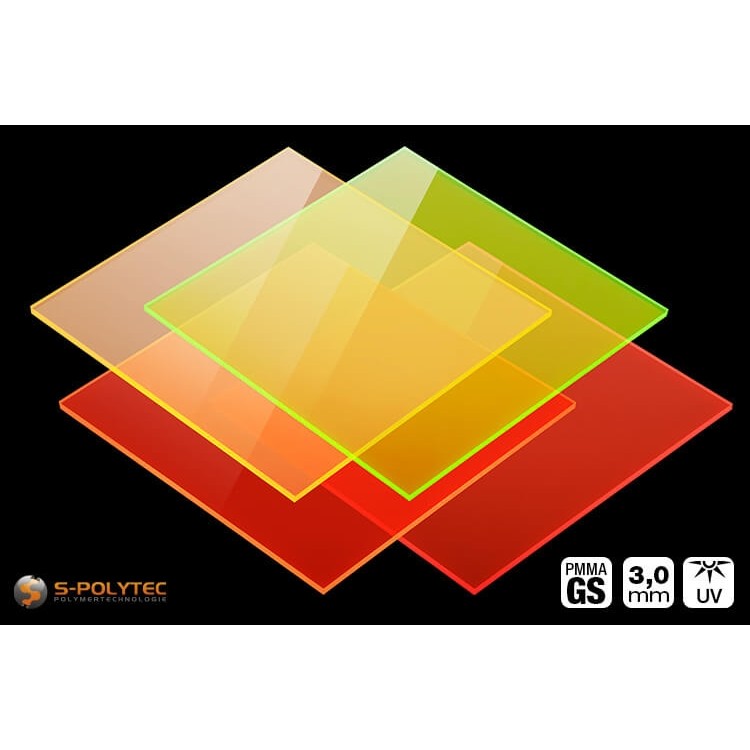 Das fluoreszierende Acrylglas GS in 3mm Stärke im Zuschnitt nach Maß ab 30mm x 30mm bis 1500mm x 1000mm online kaufen