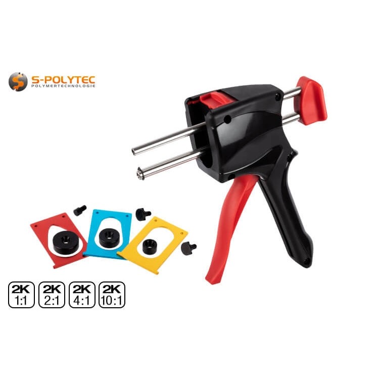 2K Dosierpistole für 50ml Doppelkartuschen inkl. Adapterplatten und Kolben für 1:1, 2:1 und 10:1