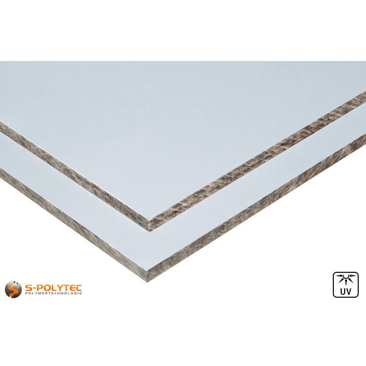 HPL Platten mit beidseitig silbergrauer Oberfläche in 6mm oder 8mm Stärke im Zuschnitt 