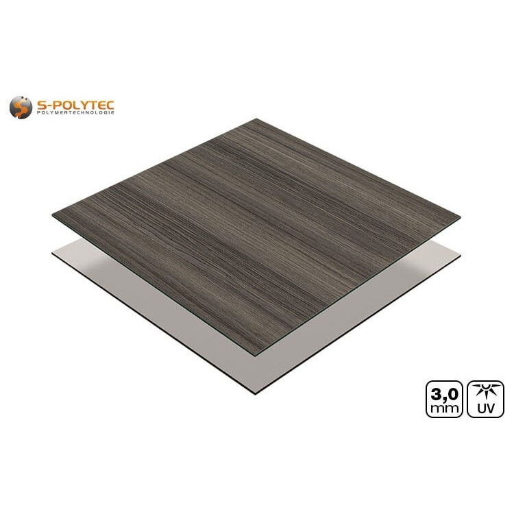 Aluverbundplatte 3mm im Zuschnitt mit einseitigem Dekor in Holzoptik Esche Dunkel