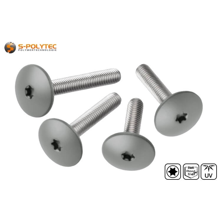 M5 Balkonschraube aus Edelstahl für Hutmuttern oder Gewindehülsen mit Kopflackierung in Staubgrau (RAL7037)
