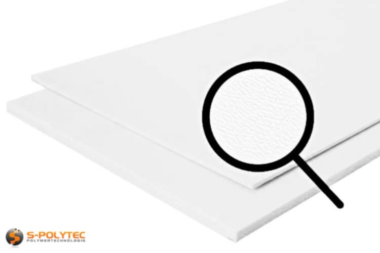 Our HDPE sheets in white with grained surface in cut-to-size