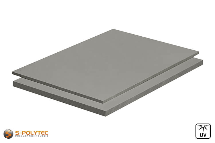 PVC Platten Hellgrau aus Hart-PVC (PVCU) in Stärken von 3mm - 30mm im Format 2,0 x 1,0 Meter