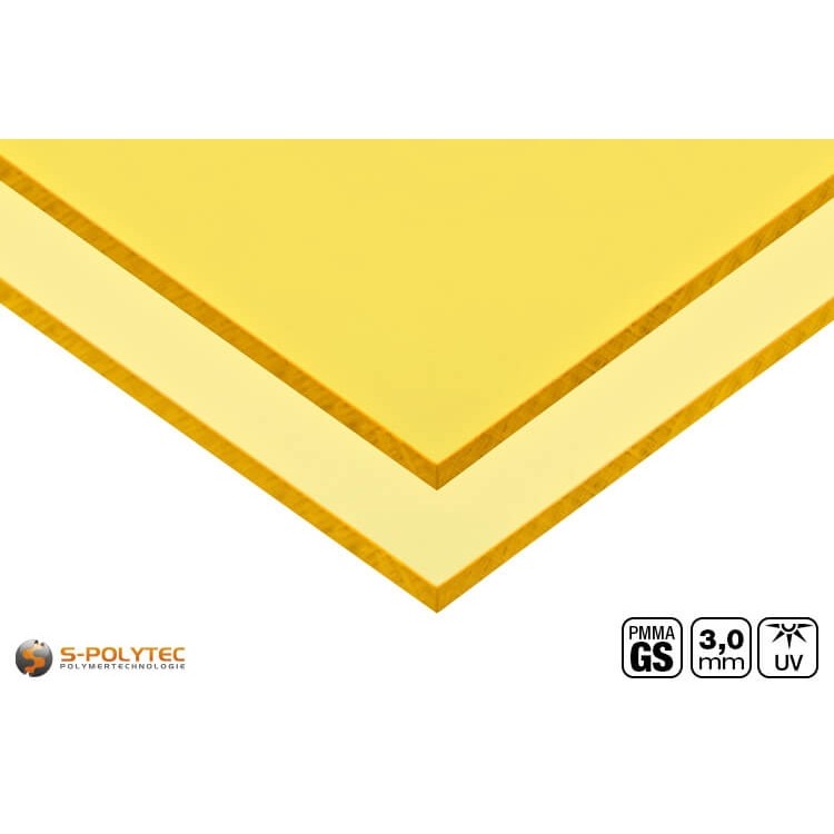 Schnittkante vom farbigen Acrylglas (Beispielbild Acrylglas Gelb)