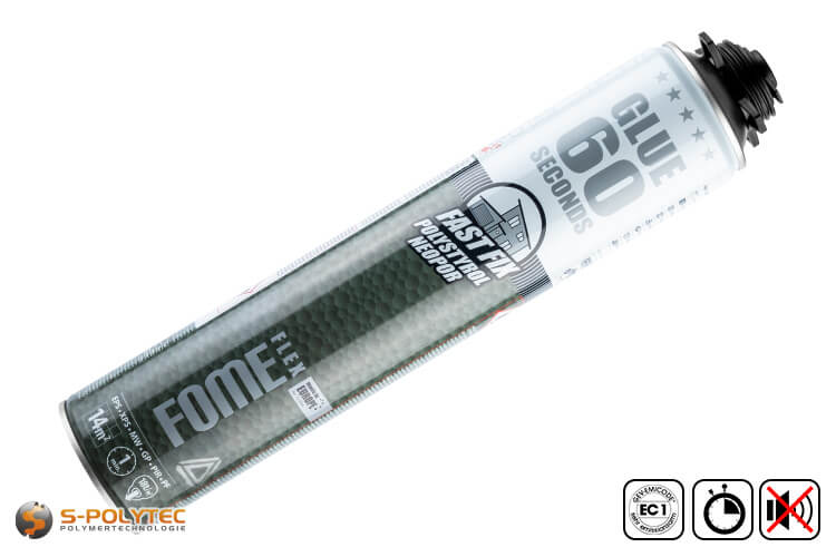 FOME FLEX fast fix 1K-PU Klebeschaum ist ein schnellhärtender Bauschaum in der 750ml Pistolenschaumdose