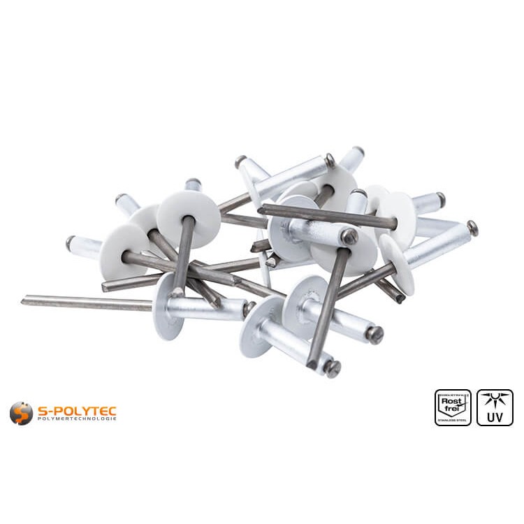 Fassadennieten aus Aluminium in Weiß (RAL 9010, Reinweiß) mit Fassadenzulassung