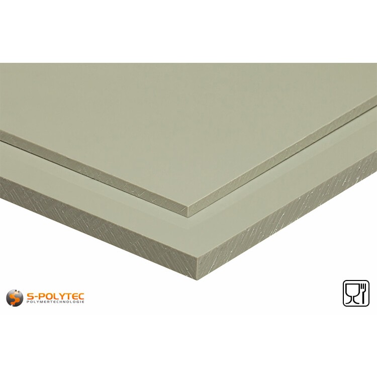 Polypropylen Platten (PP-H) grau (ähnlich RAL7032) in Stärken von 1mm - 50mm als Standardplatte - Detailansicht