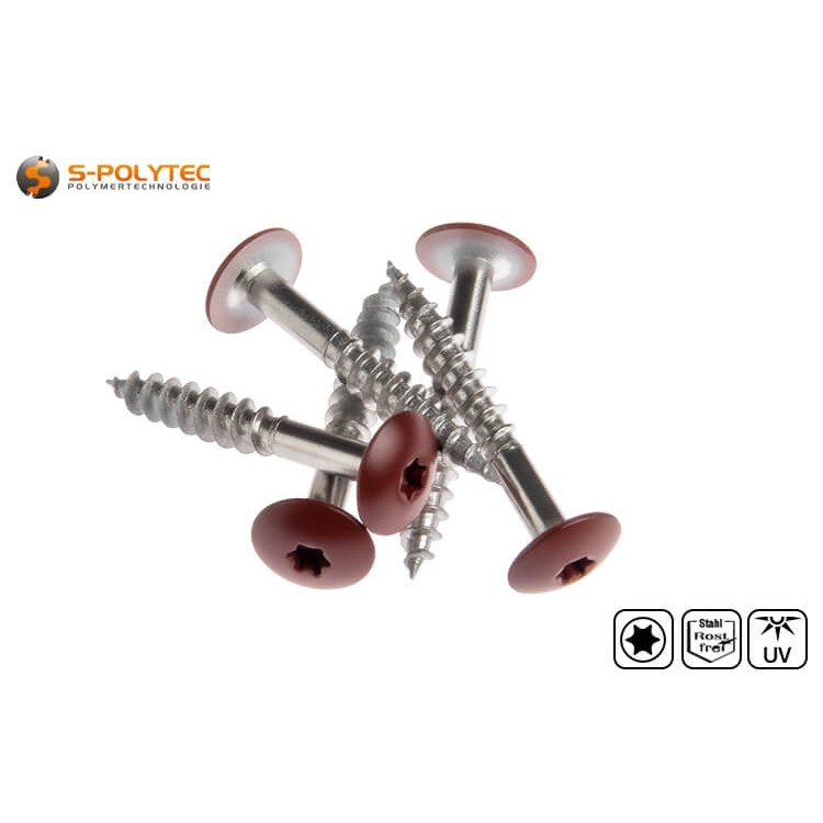 Fassadenschrauben nach DIN EN 14952 für Trespa® Meteon® FR HPL-Platten in Wine Red (A12.6.3) mit Satin-Finish	